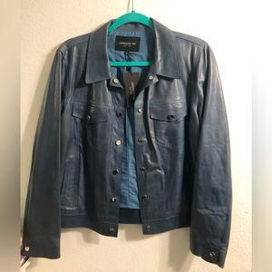 Lafayette 148 New York Placid Blue Leather Jacket Size Large